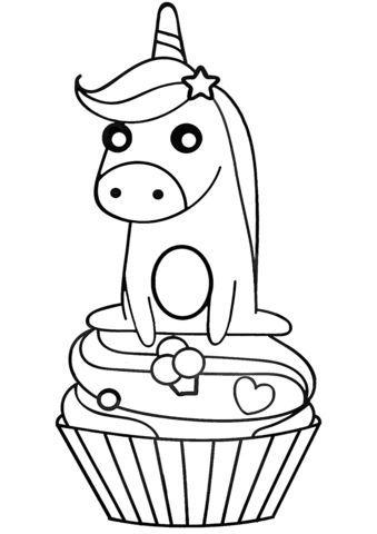Coloring book unicorn with a cupcake